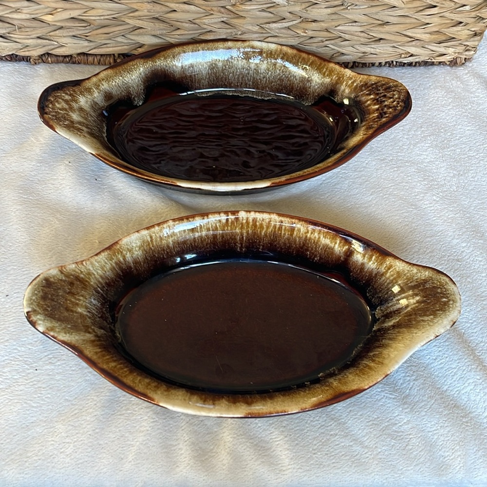 Pfaltzgraff Stoneware #270 Brown Drip Glaze USA Au Gratin Dish 22 oz Set of 2